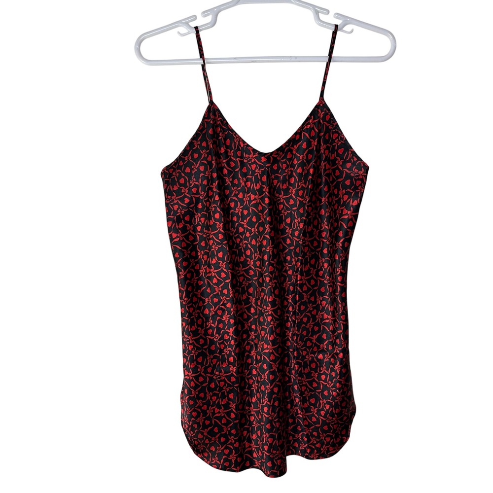 VTG Romantic Moods Slip Dress Nightgown Women Medium Valentine's Black Red Heart